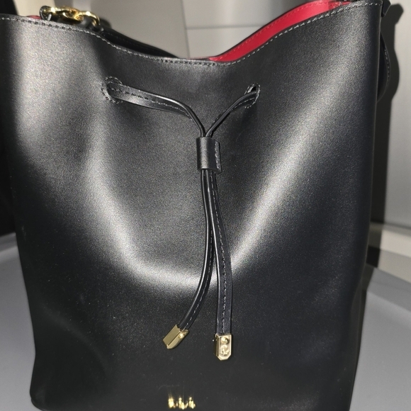 Ralph Lauren Double RL Handbags - Ralph Lauren Double RL Black Shoulder Bag with Smooth Leather and Gold Accents